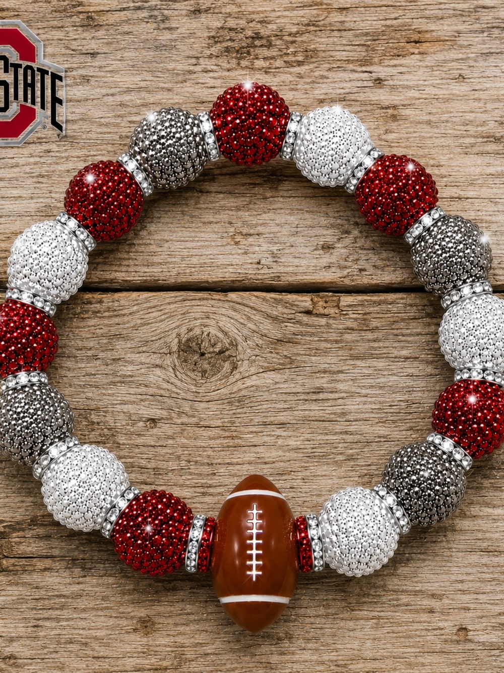 Ohio State Rhinestone Sparkle Football Stretch Bracelet